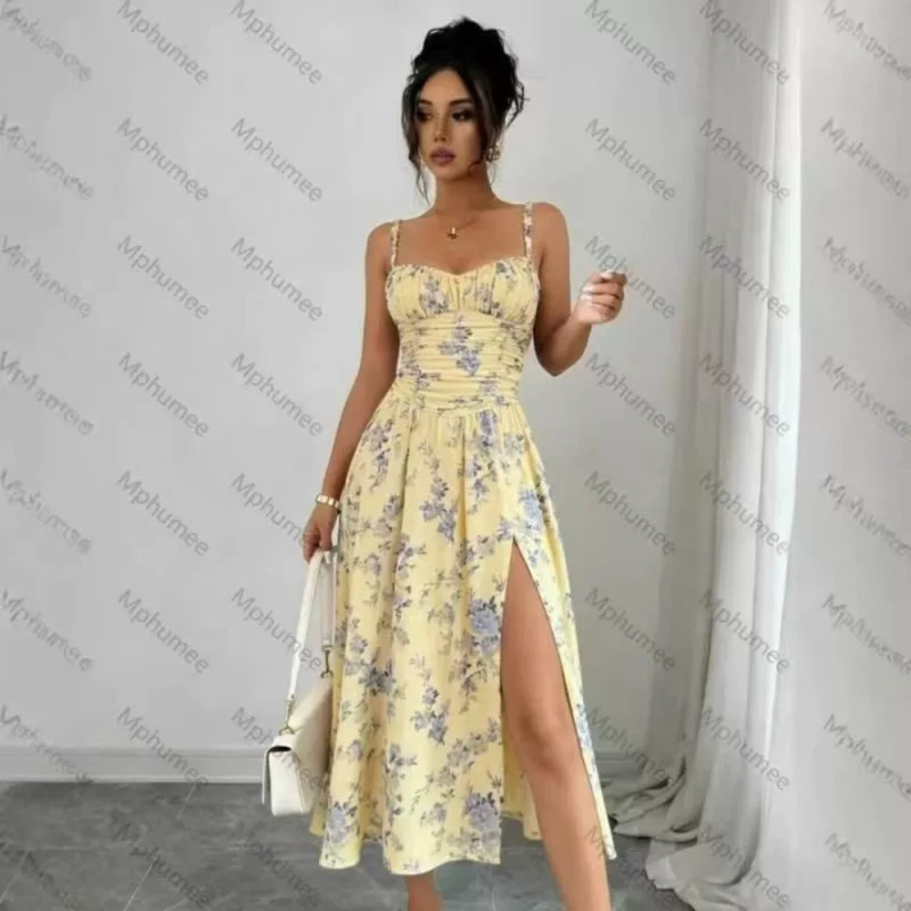 ZARA Summer Sexy Backless Tie Slit Printed Dress